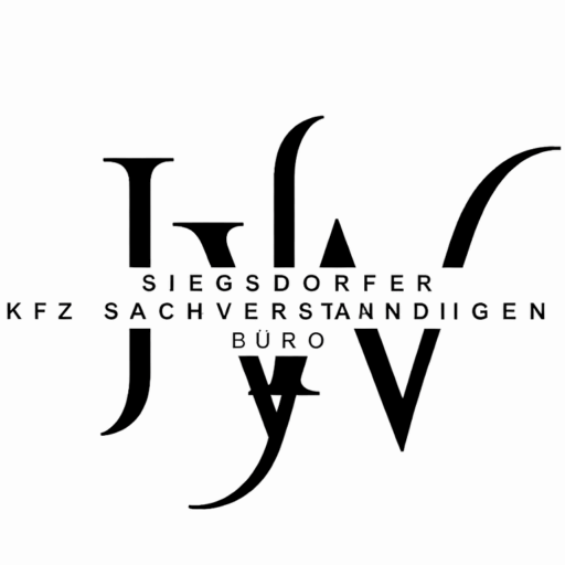 Schwarze, stilisierte Initialen JW mit dem Schriftzug Siegsdorfer KFZ Sachverständigen Büro auf weißem Hintergrund